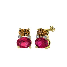 Thea Küpe - Dumanlı kuvars, rodolit garnet ve swarovski 18 ayar altın küpe #yu875n