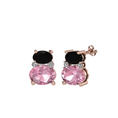 Siyah zirkon, pembe kuvars ve swarovski 8 ayar rose altın küpe