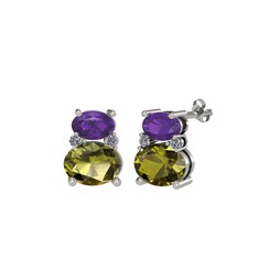 Thea Küpe - Ametist, peridot ve pırlanta 14 ayar beyaz altın küpe (0.072 karat) #za0dih