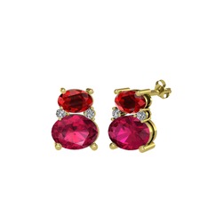 Garnet, rodolit garnet ve beyaz zirkon 8 ayar altın küpe