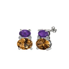 Thea Küpe - Ametist, dumanlı kuvars ve swarovski 8 ayar beyaz altın küpe #zqsaur