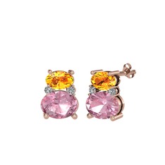 Thea Küpe - Sitrin, pembe kuvars ve swarovski 18 ayar rose altın küpe #zrvhsl