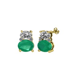 Beyaz zirkon, kök zümrüt ve pırlanta 925 ayar altın kaplama gümüş küpe (0.072 karat)