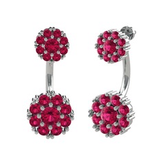 Rodolit garnet 14 ayar beyaz altın küpe