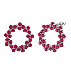 Rodolit garnet 8 ayar beyaz altın küpe