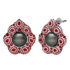 Efruz Küpe - Siyah inci ve garnet 18 ayar beyaz altın küpe #17n0ht0