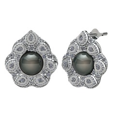 Efruz Küpe - Siyah inci ve swarovski 925 ayar gümüş küpe #19g4pcd