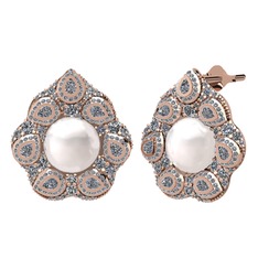 Efruz Küpe - Inci ve beyaz zirkon 14 ayar rose altın küpe #1c6g5py