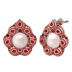 Efruz Küpe - Pembe inci ve garnet 925 ayar rose altın kaplama gümüş küpe #1chkjdo