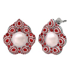 Pembe inci ve garnet 14 ayar beyaz altın küpe