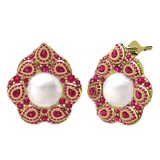 Efruz Küpe - Inci ve rodolit garnet 925 ayar altın kaplama gümüş küpe #1e04j9u