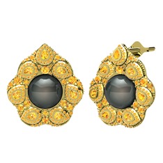 Efruz Küpe - Siyah inci ve sitrin 18 ayar altın küpe #1gxoqpb