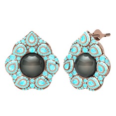 Efruz Küpe - Siyah inci ve akuamarin 8 ayar rose altın küpe #1j183e7