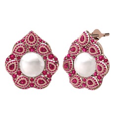 Efruz Küpe - Inci ve rodolit garnet 8 ayar rose altın küpe #1pe9c2k