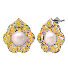 Pembe inci ve sitrin 14 ayar beyaz altın küpe