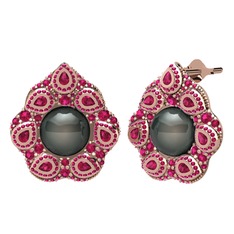 Siyah inci ve rodolit garnet 18 ayar rose altın küpe