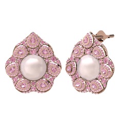 Efruz Küpe - Pembe inci ve pembe kuvars 18 ayar rose altın küpe #1ul5wq7