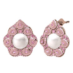 Efruz Küpe - Inci ve pembe kuvars 8 ayar rose altın küpe #1zlfpj