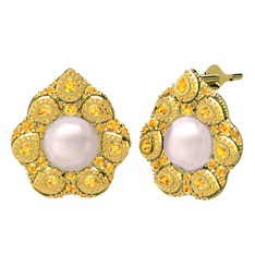 Efruz Küpe - Pembe inci ve sitrin 18 ayar altın küpe #3pgoa4