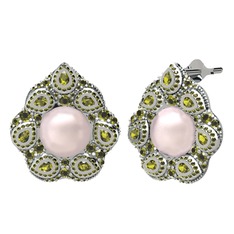 Pembe inci ve peridot 14 ayar beyaz altın küpe
