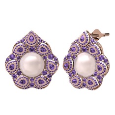 Efruz Küpe - Pembe inci ve ametist 925 ayar rose altın kaplama gümüş küpe #6g1910