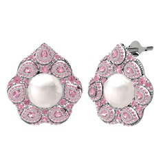 Efruz Küpe - Inci ve pembe kuvars 925 ayar gümüş küpe #71b8gv