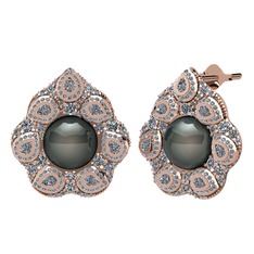 Siyah inci ve swarovski 14 ayar rose altın küpe