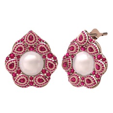 Efruz Küpe - Pembe inci ve rodolit garnet 14 ayar rose altın küpe #bv5zfr