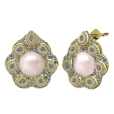 Pembe inci ve beyaz zirkon 18 ayar altın küpe