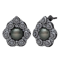Efruz Küpe - Siyah inci ve swarovski 925 ayar siyah rodyum kaplama gümüş küpe #gb1rlj