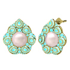 Efruz Küpe - Pembe inci ve akuamarin 14 ayar altın küpe #ilkpxd