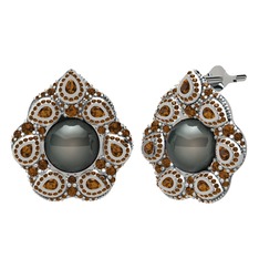 Efruz Küpe - Siyah inci ve dumanlı kuvars 18 ayar beyaz altın küpe #lbc5nw