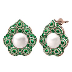 Inci ve yeşil kuvars 18 ayar rose altın küpe