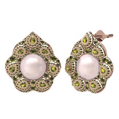 Pembe inci ve peridot 14 ayar rose altın küpe