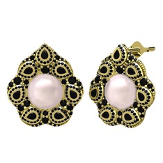 Efruz Küpe - Pembe inci ve siyah zirkon 18 ayar altın küpe #v7ghm2