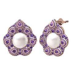 Inci ve ametist 925 ayar rose altın kaplama gümüş küpe