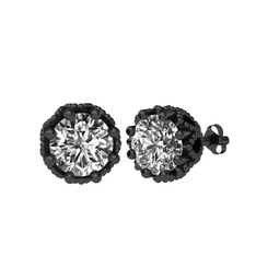 Lilja Küpe - Beyaz zirkon 925 ayar siyah rodyum kaplama gümüş küpe #8obius