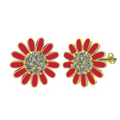 Swarovski 8 ayar altın küpe (Kırmızı mineli)