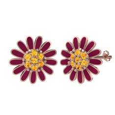 Papatya Küpe - Sitrin 18 ayar rose altın küpe (Bordo kırmızı mineli) #11hqa12