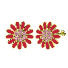 Papatya Küpe - Pembe kuvars 8 ayar altın küpe (Kırmızı mineli) #11nwrpr