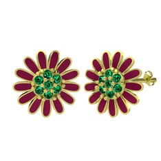 Yeşil kuvars 18 ayar altın küpe (Bordo kırmızı mineli)