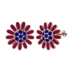 Papatya Küpe - Lab safir 14 ayar rose altın küpe (Bordo kırmızı mineli) #1364ahe