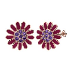 Ametist 18 ayar rose altın küpe (Bordo kırmızı mineli)