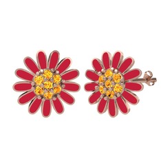 Papatya Küpe - Sitrin 14 ayar rose altın küpe (Kırmızı mineli) #14uk9dy