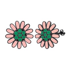 Papatya Küpe - Kök zümrüt 925 ayar siyah rodyum kaplama gümüş küpe (Pastel pembe mineli) #14vk9mm