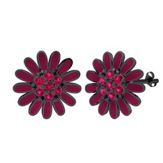 Papatya Küpe - Rodolit garnet 925 ayar siyah rodyum kaplama gümüş küpe (Bordo kırmızı mineli) #166gu26