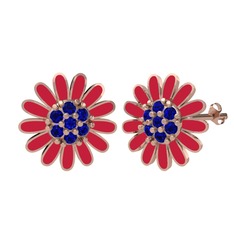 Papatya Küpe - Lab safir 18 ayar rose altın küpe (Kırmızı mineli) #16i9p02