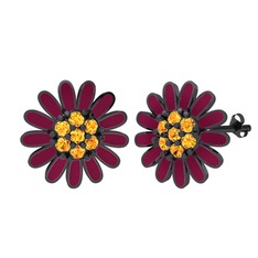 Papatya Küpe - Sitrin 925 ayar siyah rodyum kaplama gümüş küpe (Bordo kırmızı mineli) #16n6zar