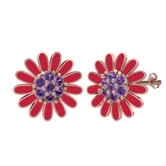 Ametist 14 ayar rose altın küpe (Kırmızı mineli)