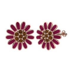 Dumanlı kuvars 8 ayar rose altın küpe (Bordo kırmızı mineli)